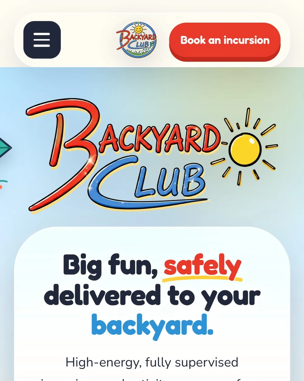 The Backyard Club website on a phone