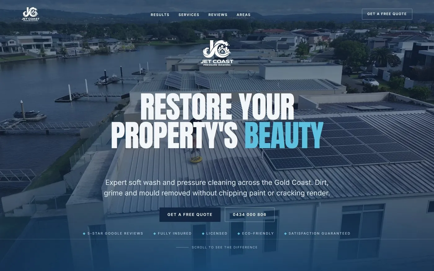 Jet Coast Pressure Washing website, desktop view